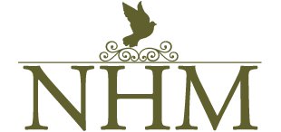 A green bird with letters that say nhhm.