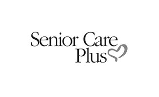A black and white photo of the senior care plus logo.