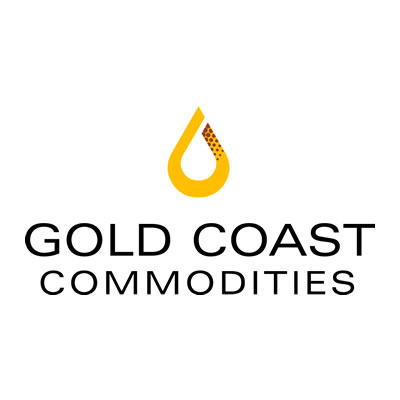 A yellow and black logo for gold coast commodities.
